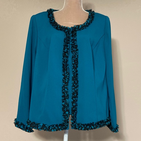 ⭐️⭐️ Dana Kay Teal Jacket with Ruffle Trim - size 16W - Picture 1 of 13